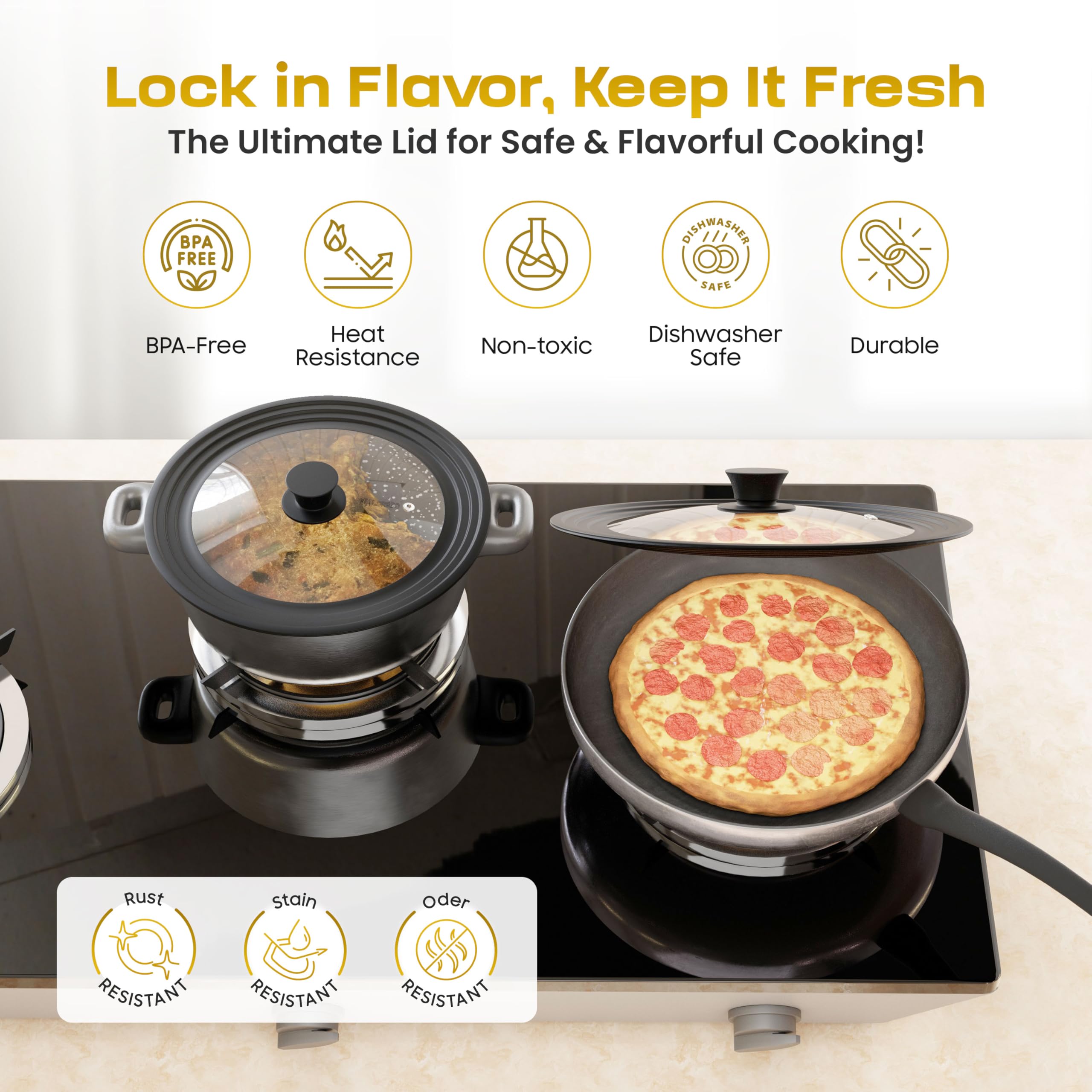 LSR Loreso clear lid allows visual cooking without heat loss.