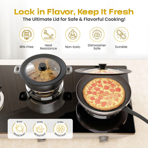 LSR Loreso clear lid allows visual cooking without heat loss.