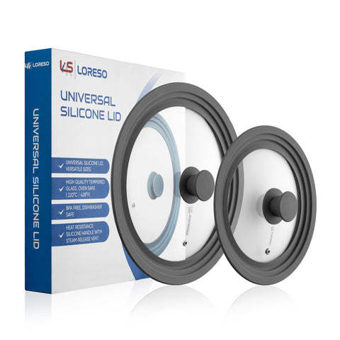 LSR LORESO universal lids fit a wide range of cookware sizes.
