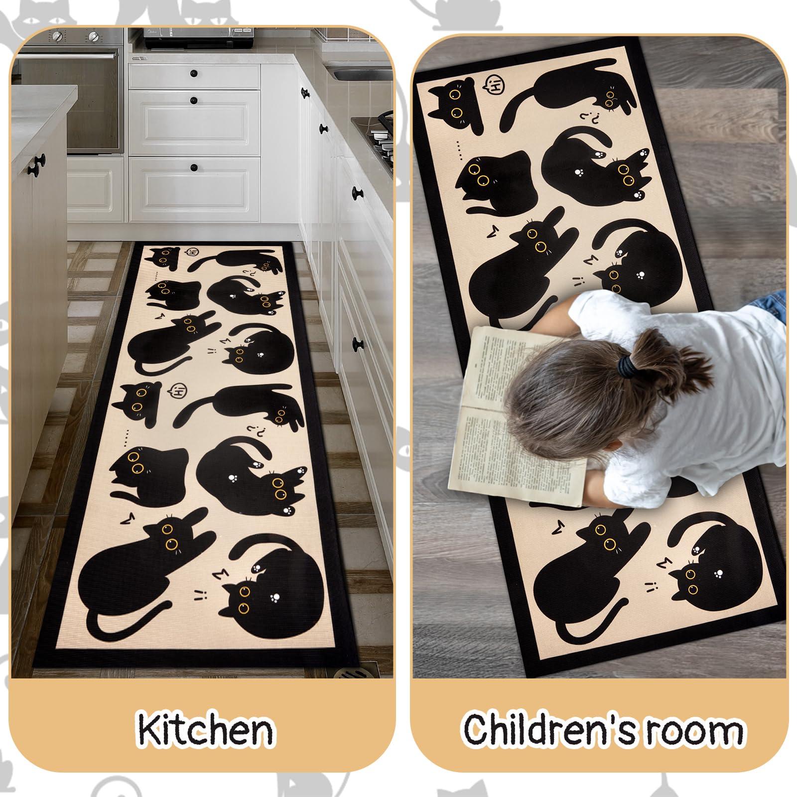 LSYDCARM black cat mat features a playful cat design for kitchen or entry.