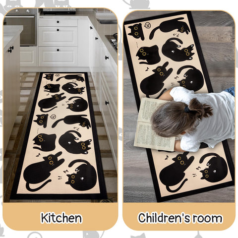 LSYDCARM black cat mat features a playful cat design for kitchen or entry.