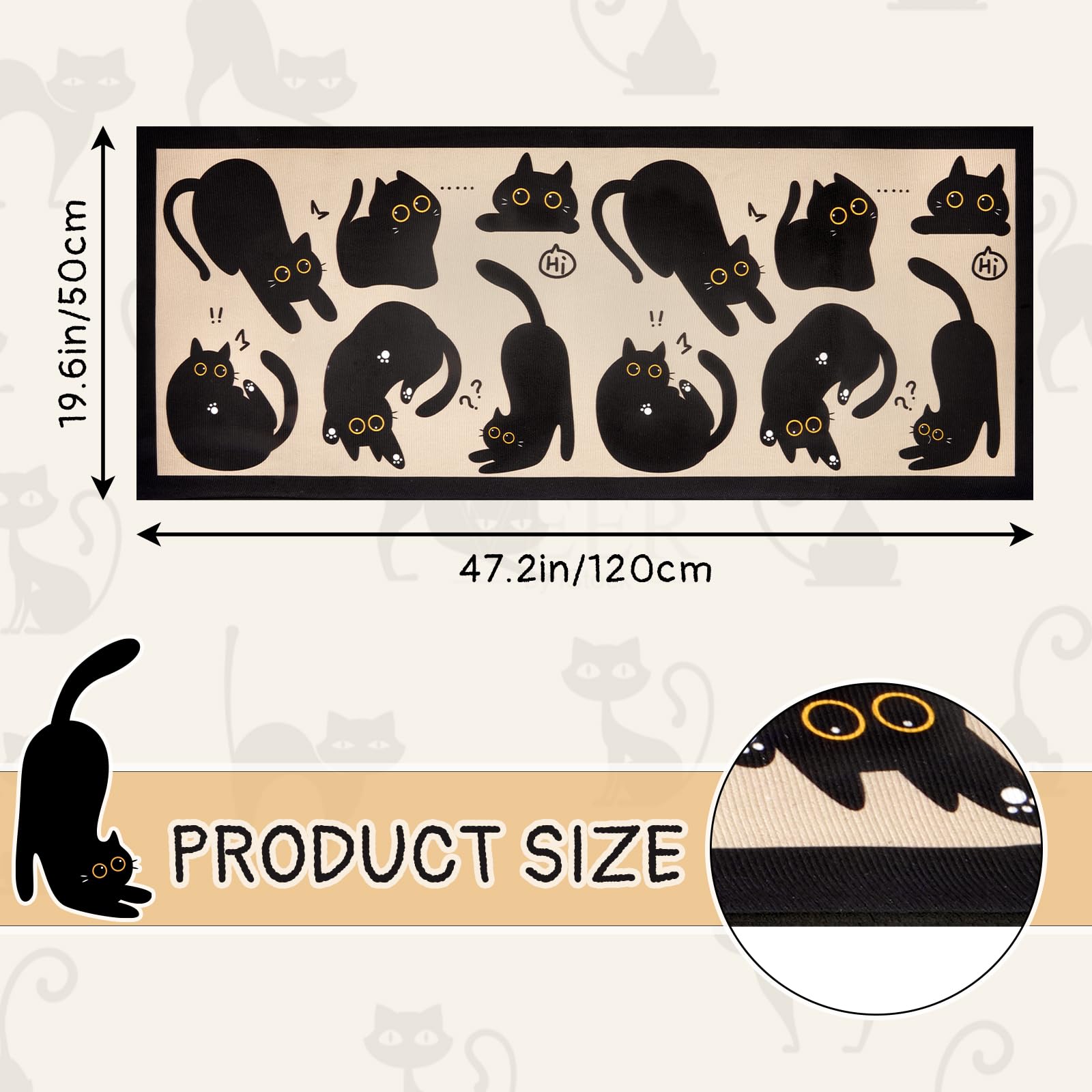 LSYDCARM black cat mat non-slip bottom helps prevent sliding on smooth floors.