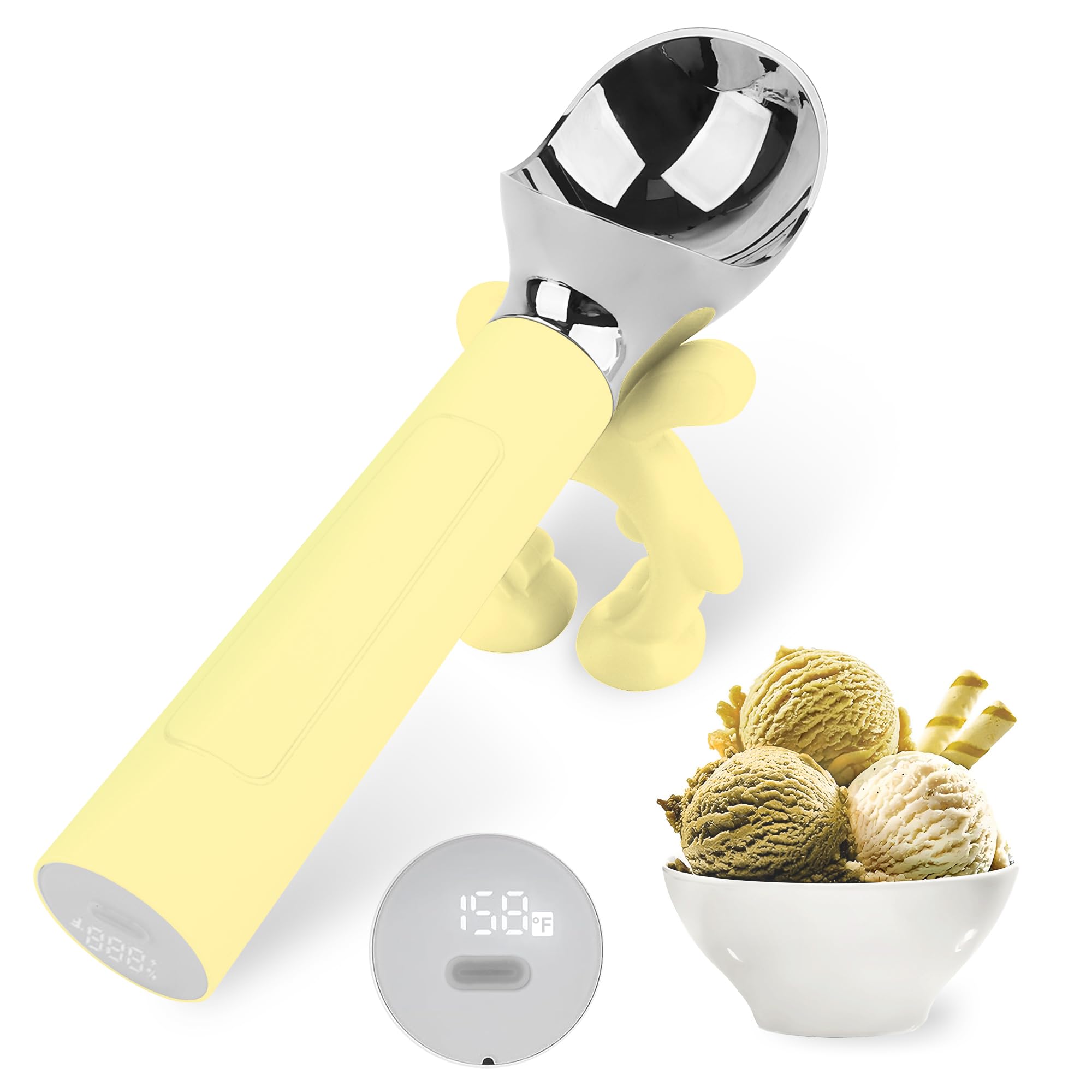 LT LAUDTEC heated ice cream scoop in yellow ready for effortless hard ice cream scooping