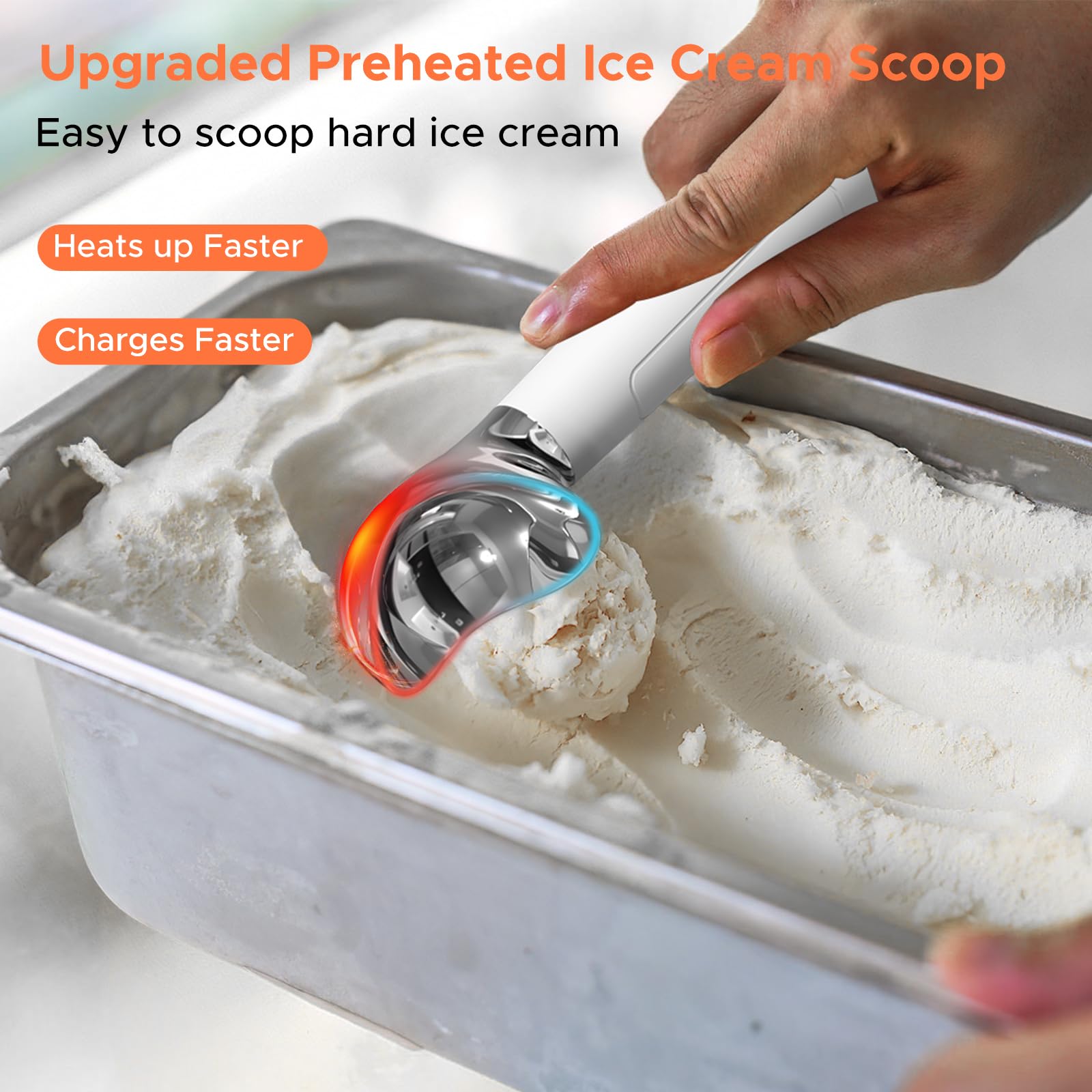 Sleek white LT LAUDTEC scoop with LED display enables easy monitoring