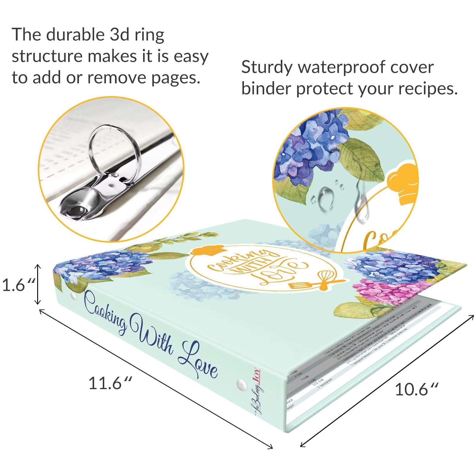 LuBudingJoy clear plastic sleeves protect recipes from spills in the binder.