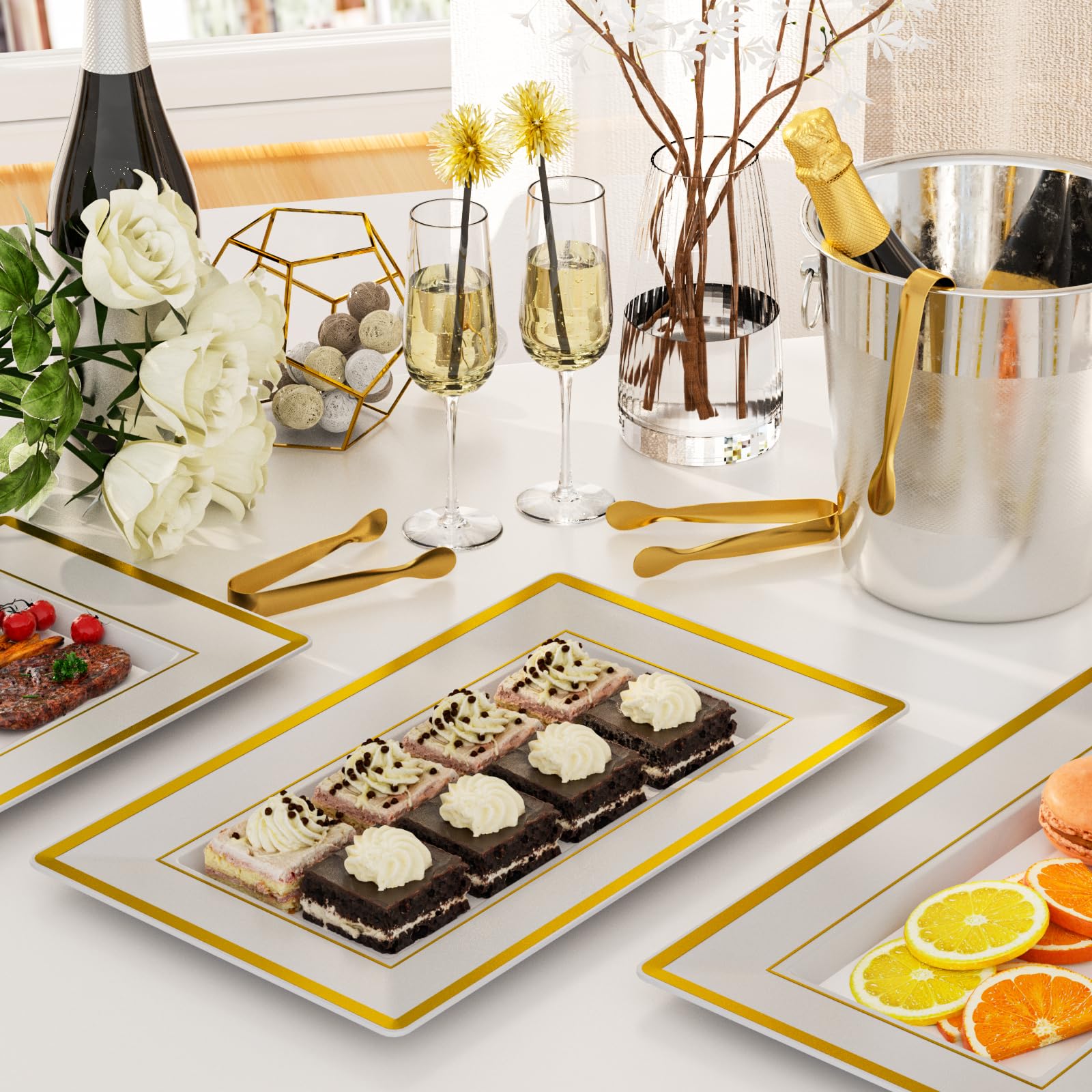 LUCKJUJU white trays with gold rim elevate dessert displays