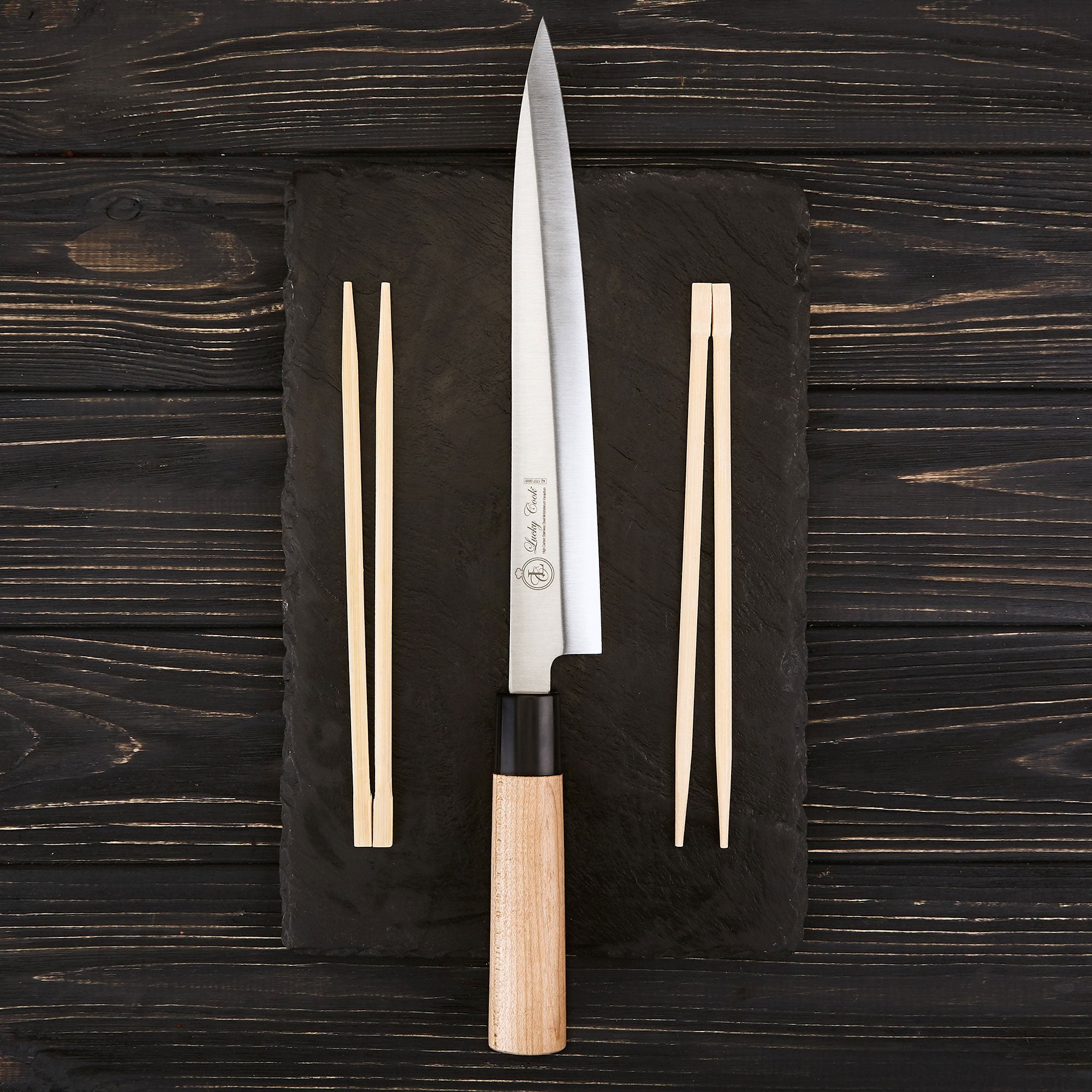 Lucky Cook sashimi knife for fish filleting delivering clean, even portions
