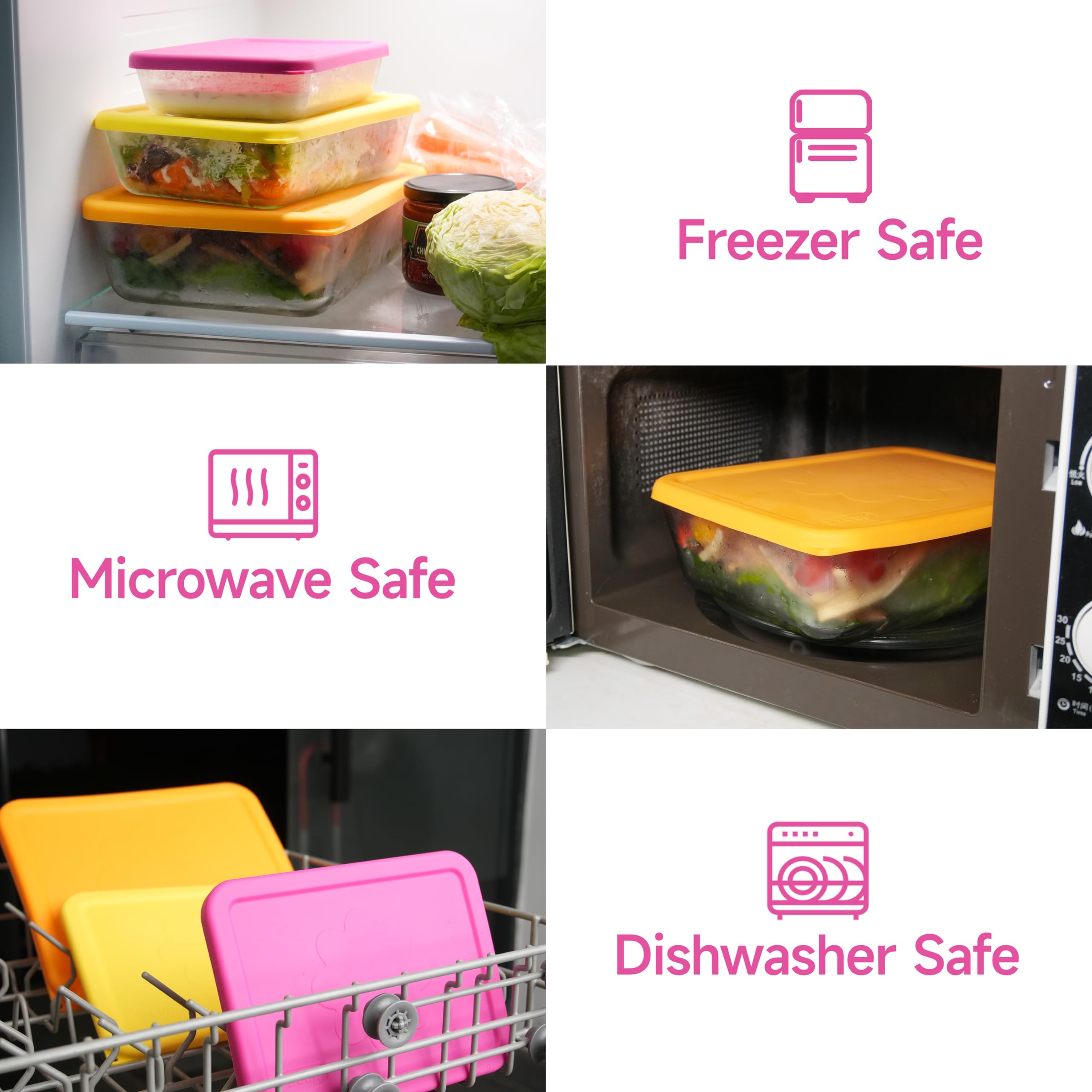 LUVCOSY lids are dishwasher, microwave, and freezer safe for busy kitchens