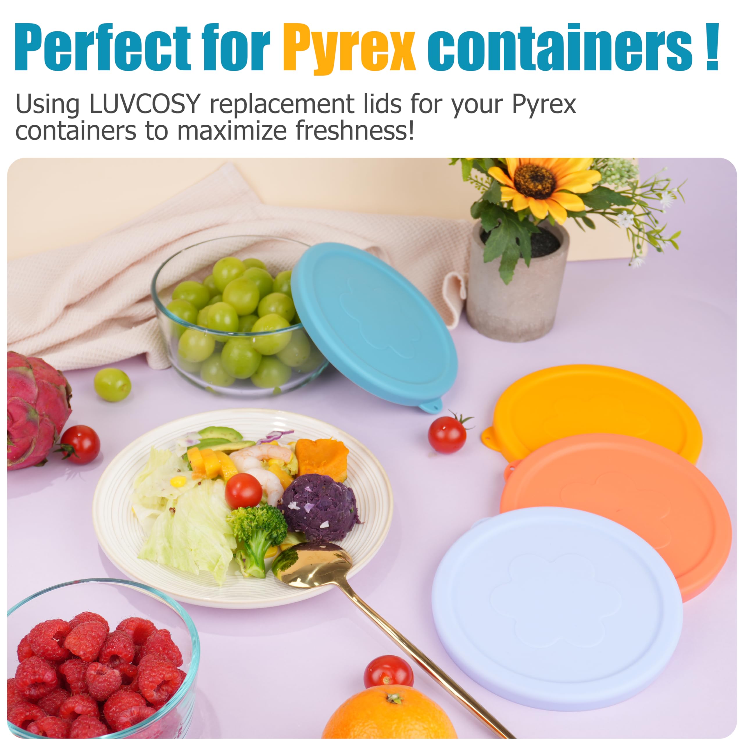 LUVCOSY silicone lids tolerate microwave use for reheating portions