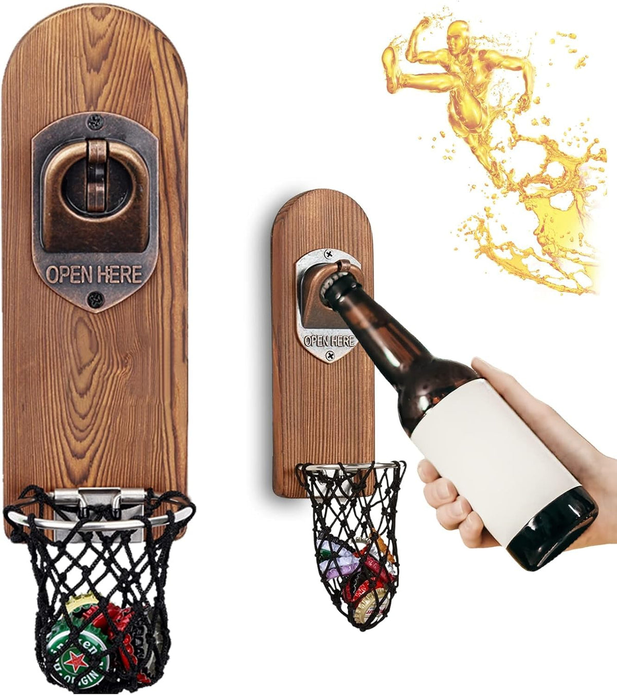 LUCYLANKER beer bottle opener wall mounted for convenient one-handed opening.