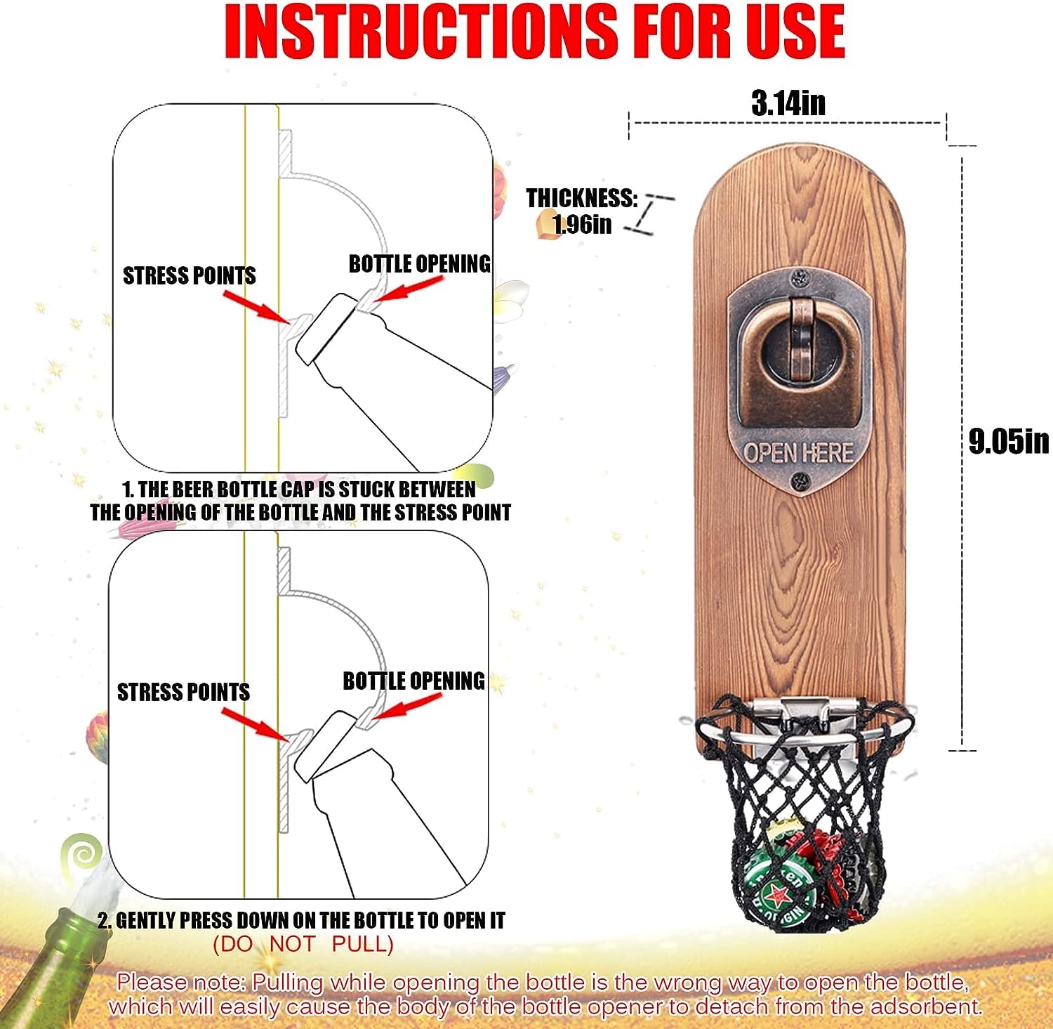 LUCYLANKER wooden beer opener mounts to fridge for quick access.