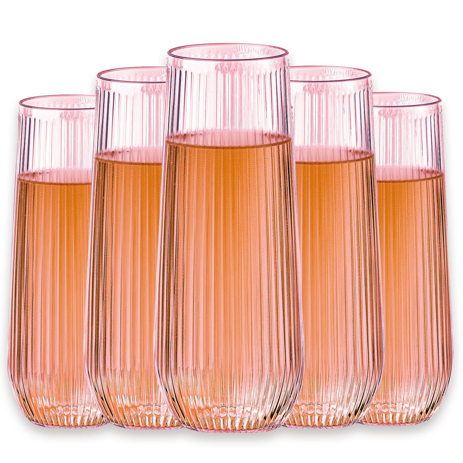 Lueumxc 9oz stemless champagne flute in pink clear, ideal for elegant toasts