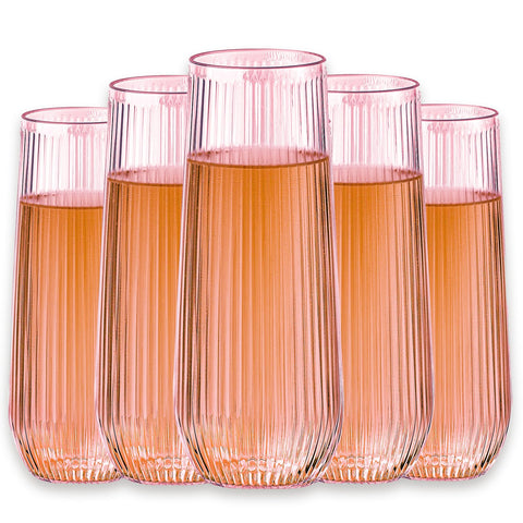 Lueumxc 9oz stemless champagne flute in pink clear, ideal for elegant toasts