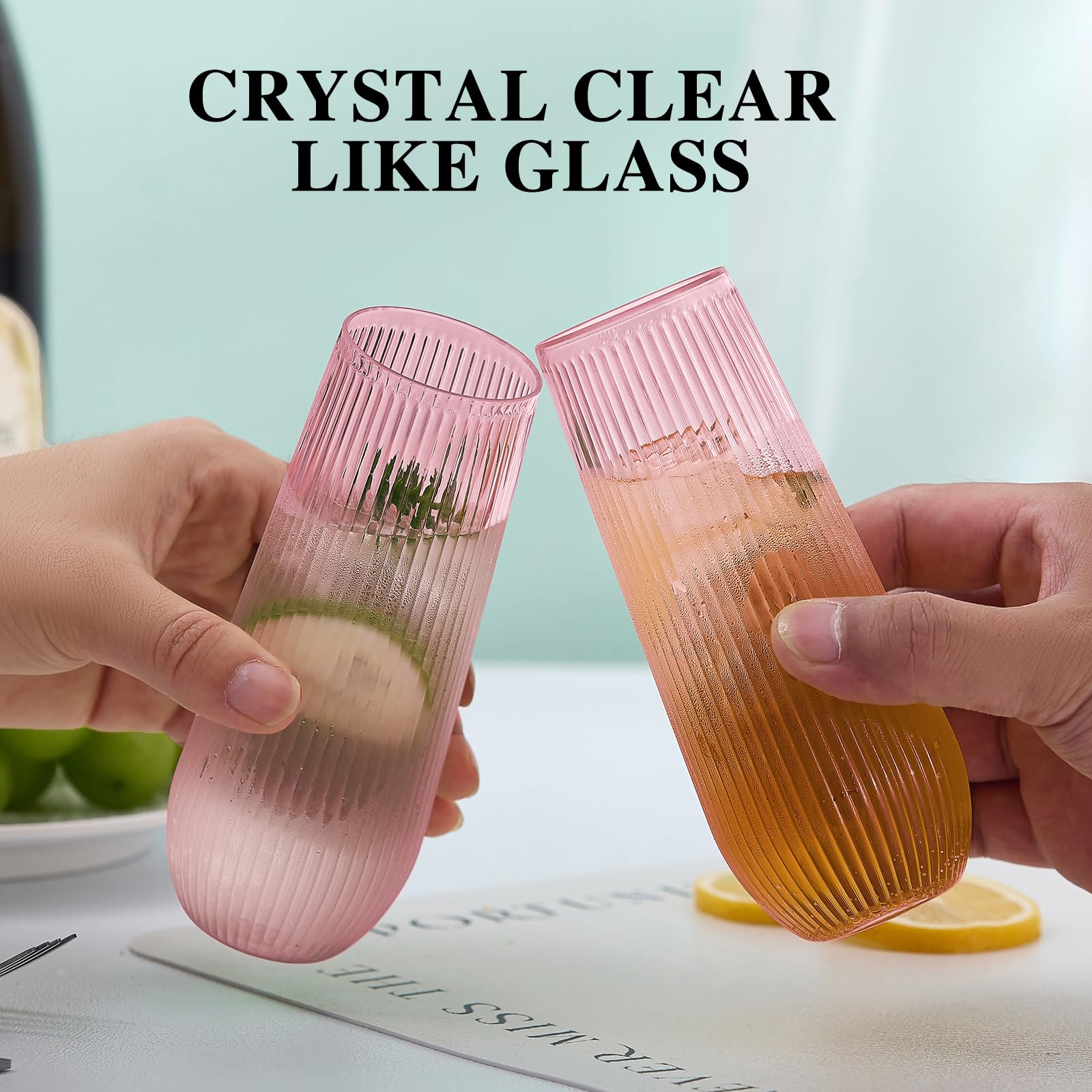 Clear Lueumxc plastic flute with smooth rim for easy sipping