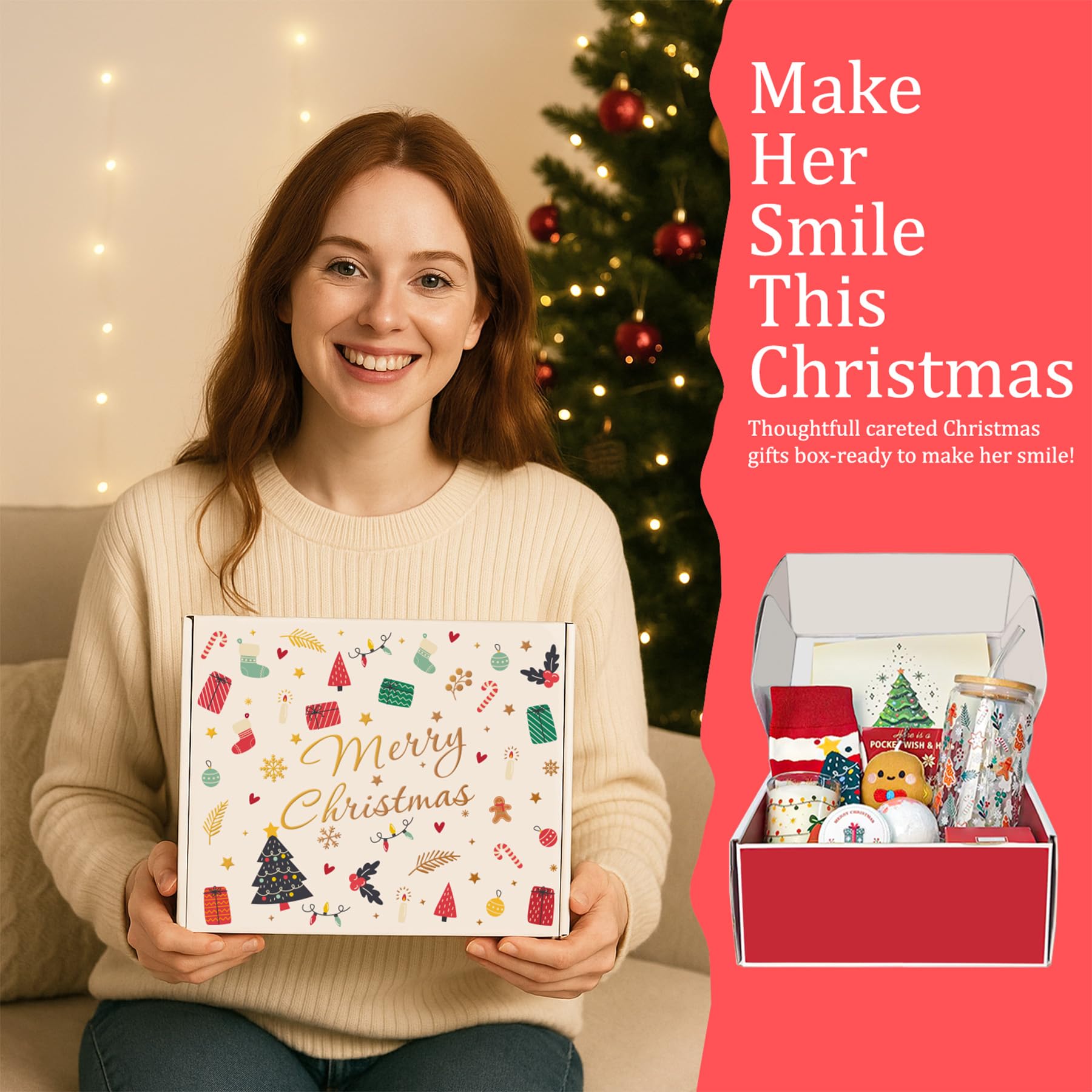 LUICONMO Christmas gift basket candle adding cozy ambiance and seasonal scent