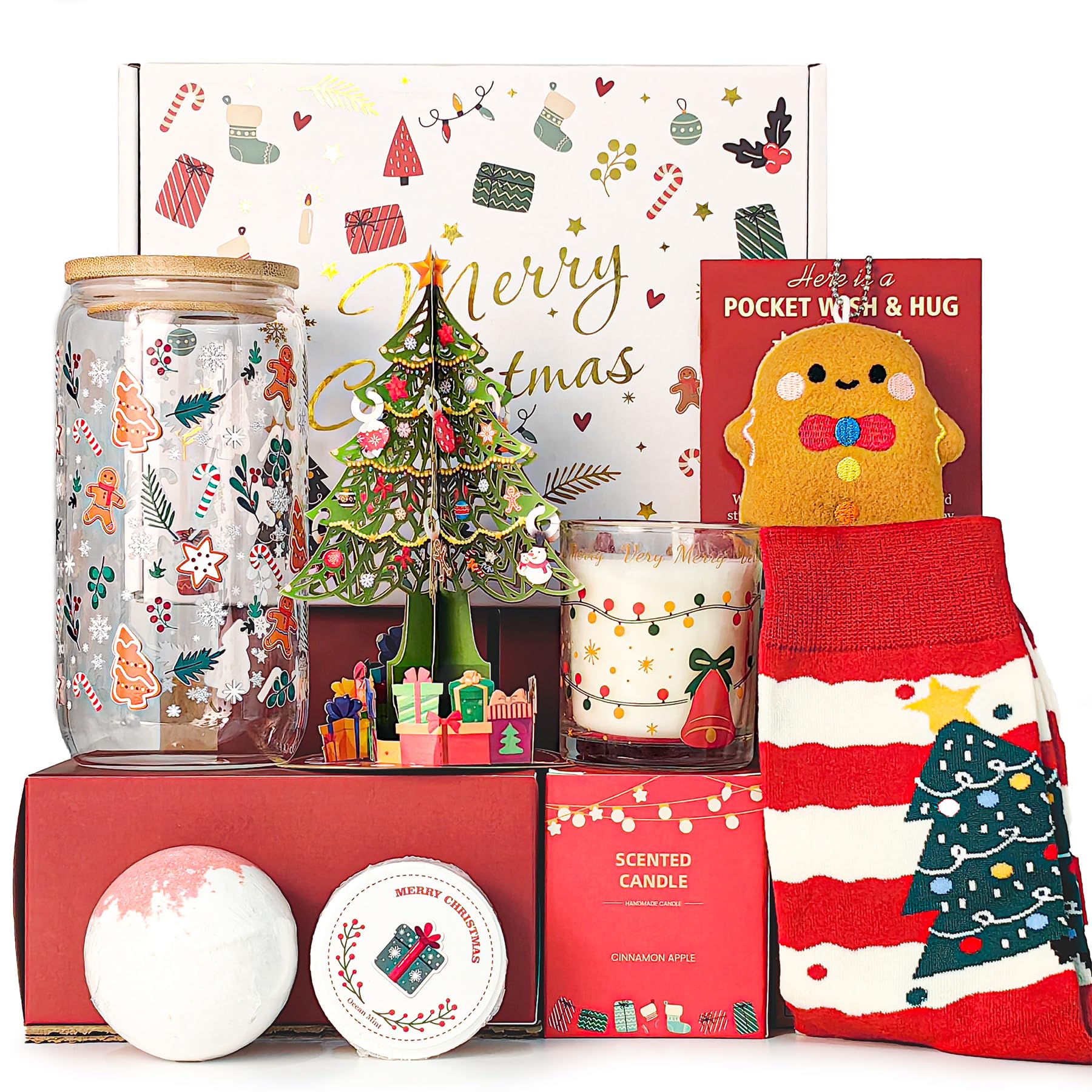 LUICONMO Christmas gift basket with glass cup for festive beverages and gifting joy