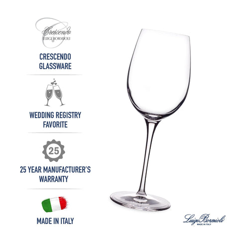 Luigi Bormioli Crescendo Bordeaux glass flat-foot base ensures stable placement.