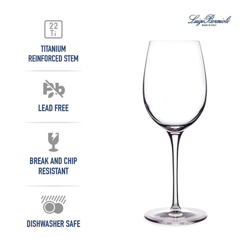 Luigi Bormioli Crescendo Bordeaux glass featuring laser-cut rim for precise sipping.