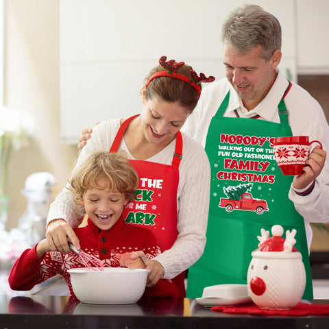 Luiqs Vens red and green themed aprons create memorable Christmas moments