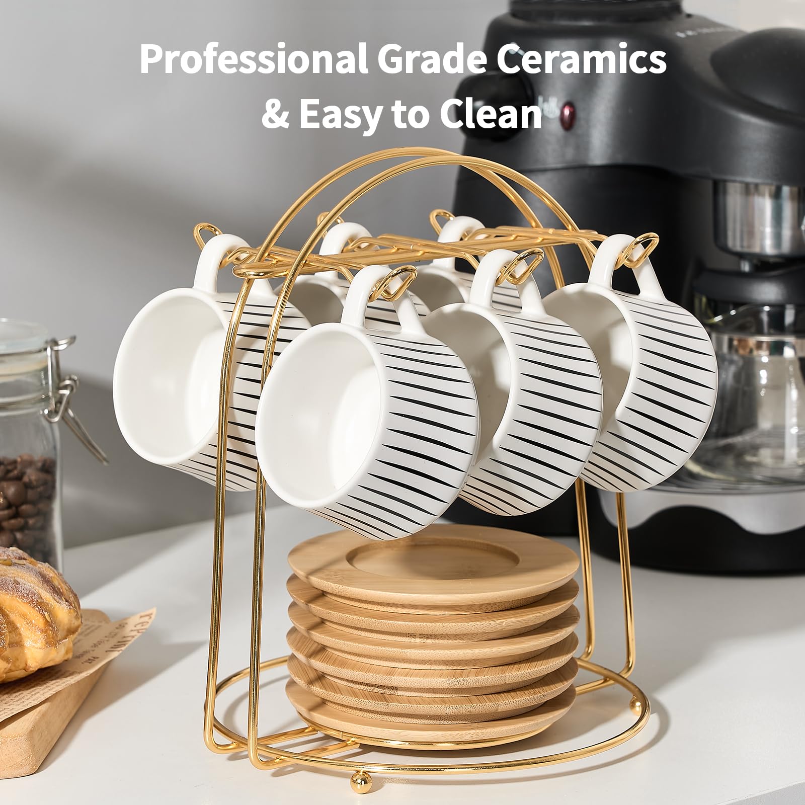 LUKA espresso set on saucers showing an elegant cafe-inspired look.