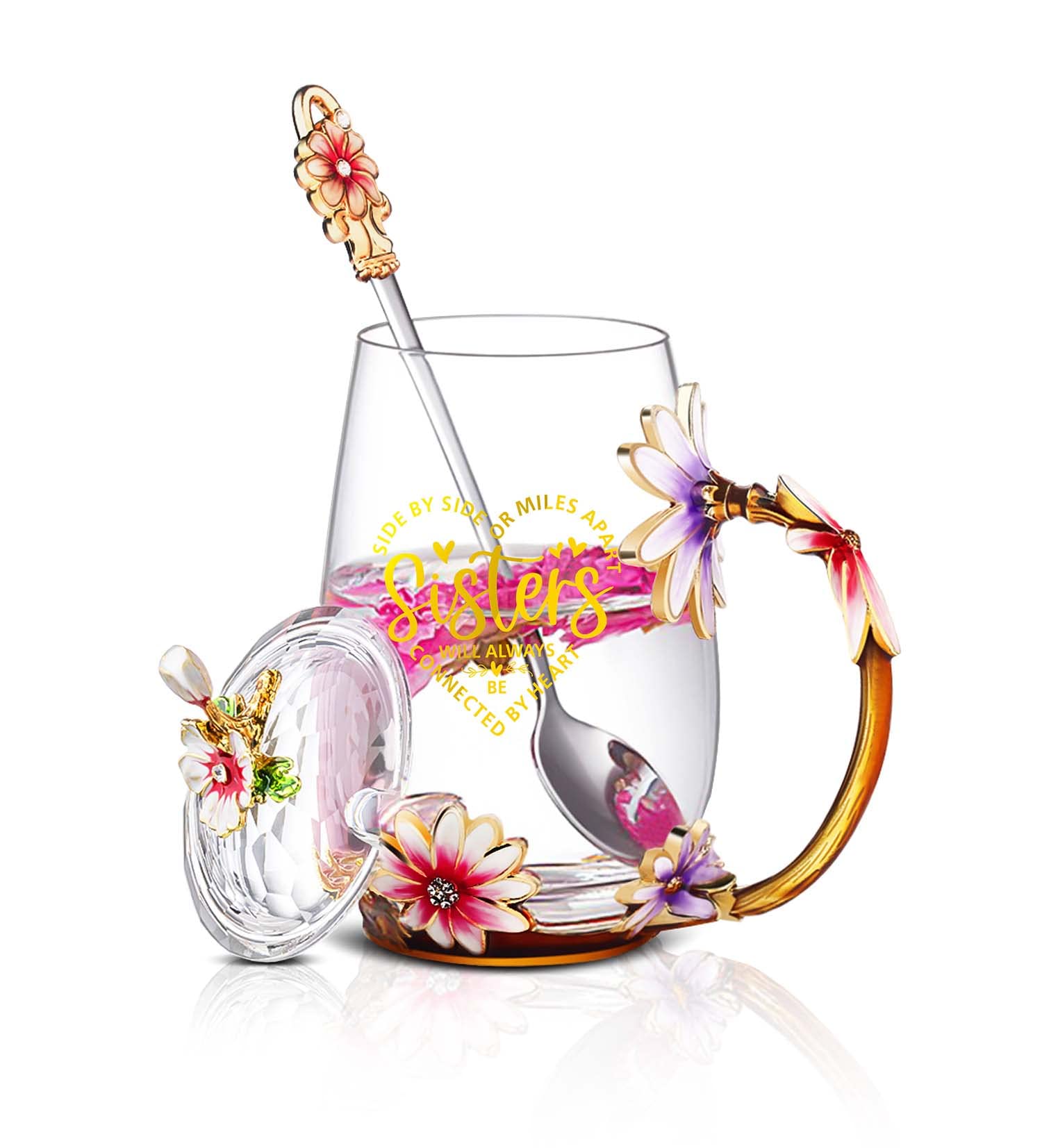 Luka Tech Sisters Gifts mug with butterfly and daisy 3D design, ideal for gifting.