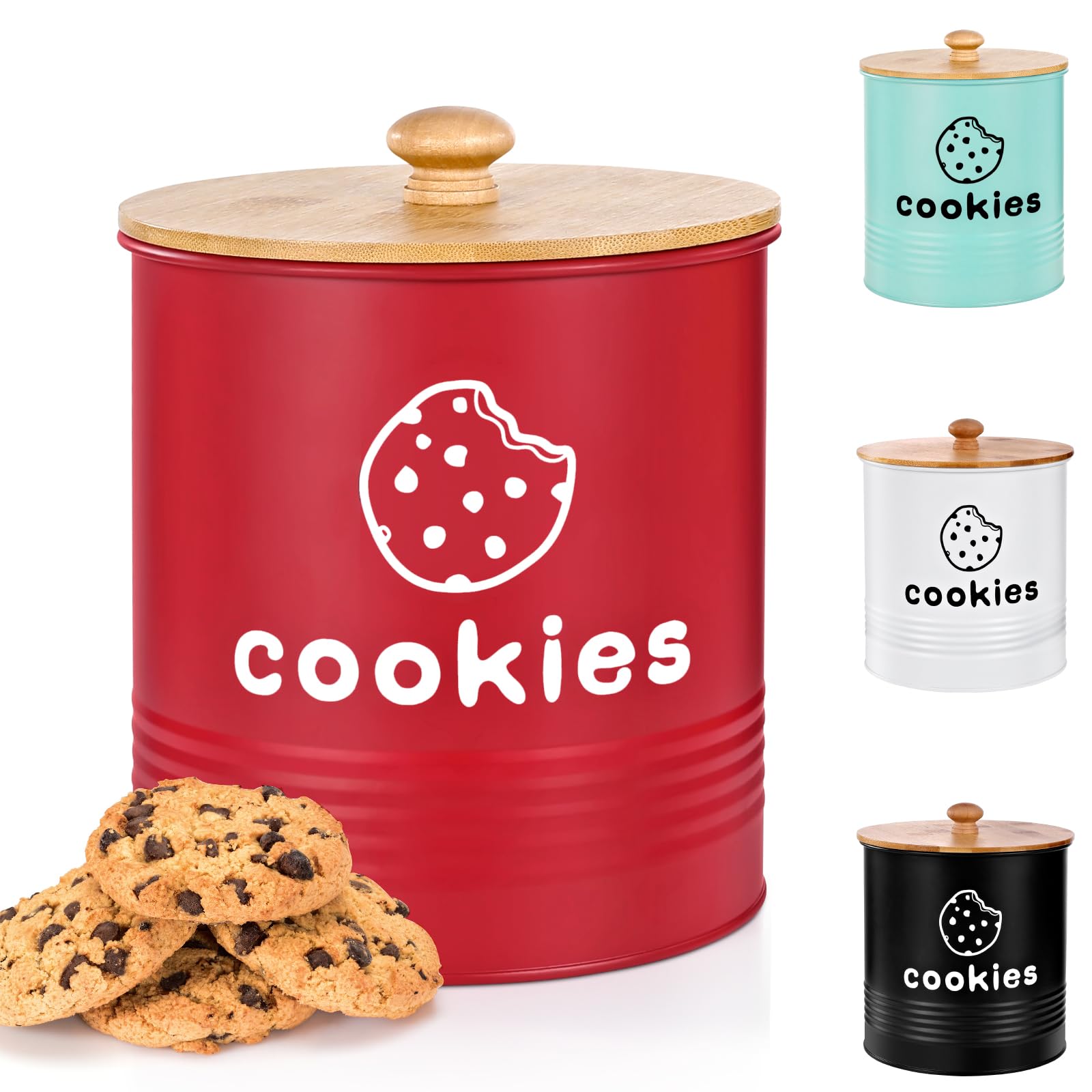 LUKMILEE red cookie jar with airtight lid, 1.5-gallon capacity keeps cookies fresh.