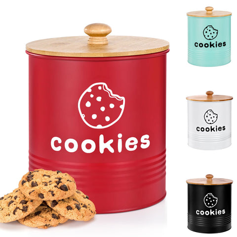 LUKMILEE red cookie jar with airtight lid, 1.5-gallon capacity keeps cookies fresh.