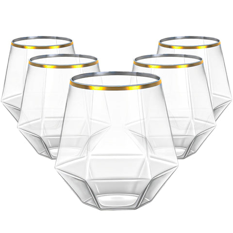 Lullaby gold-rim plastic wine glass 12oz on a wedding table