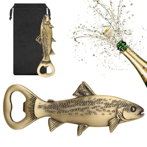 LULLEA Trout Bottle Opener in bronze trout shape, ideal for casual beer moments