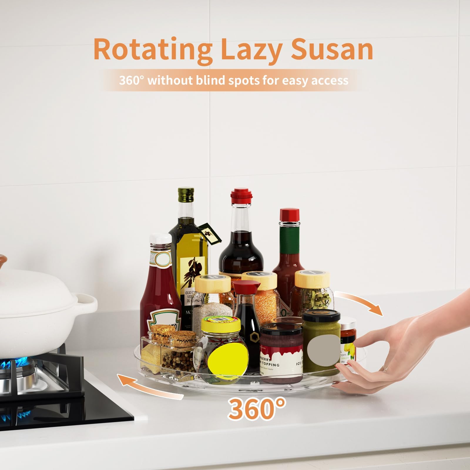 Lulltou clear rotating tray for fridge drinks organization