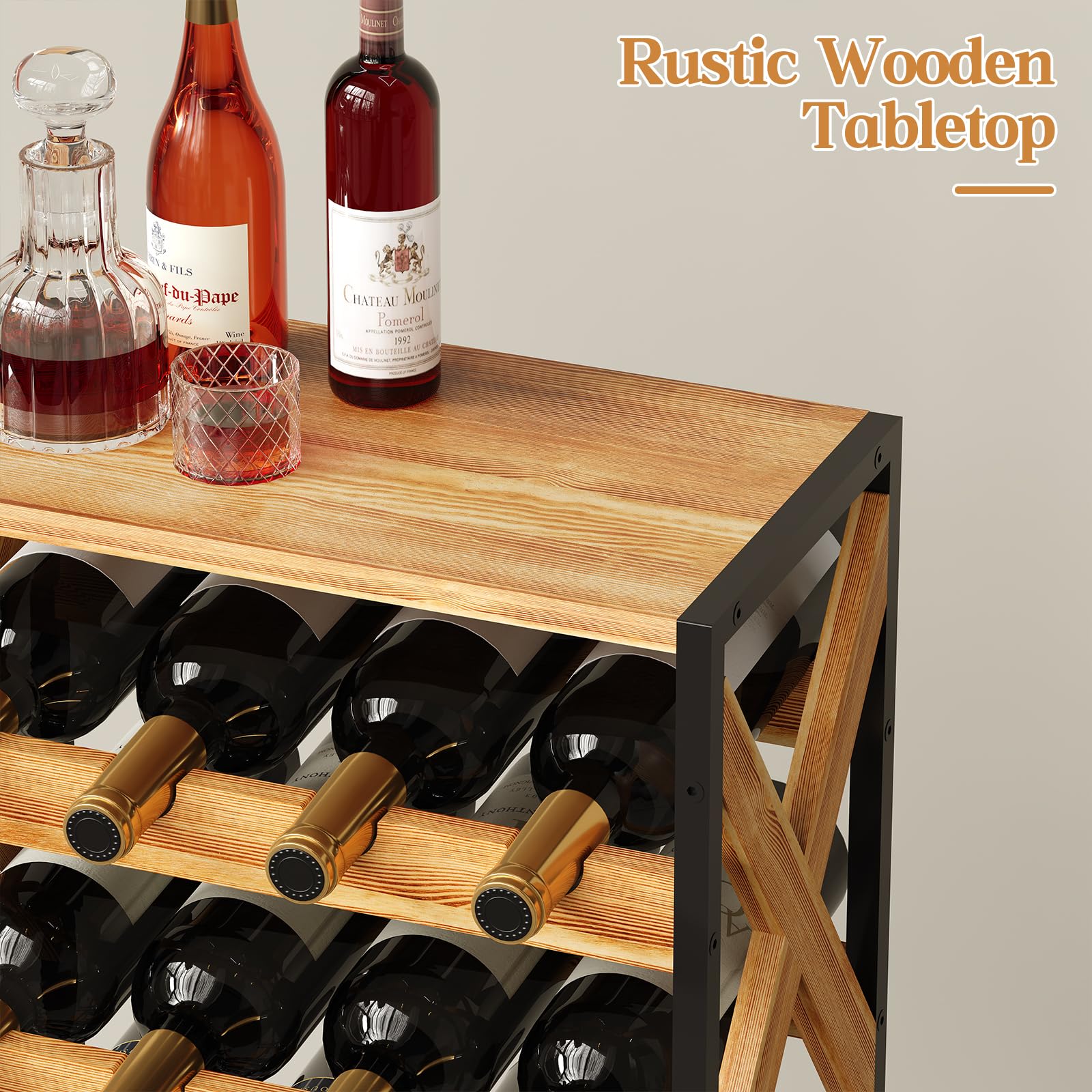Lumamu 20-bottle rack stores bottles neatly across five tiers.