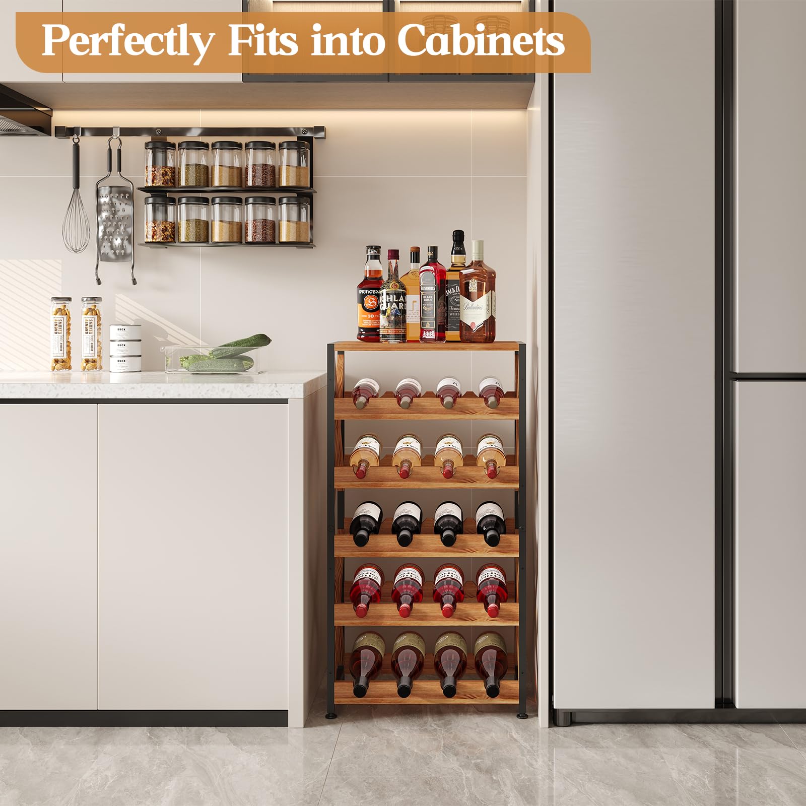 Lumamu solid wood top provides a sturdy surface for bottles and glassware.