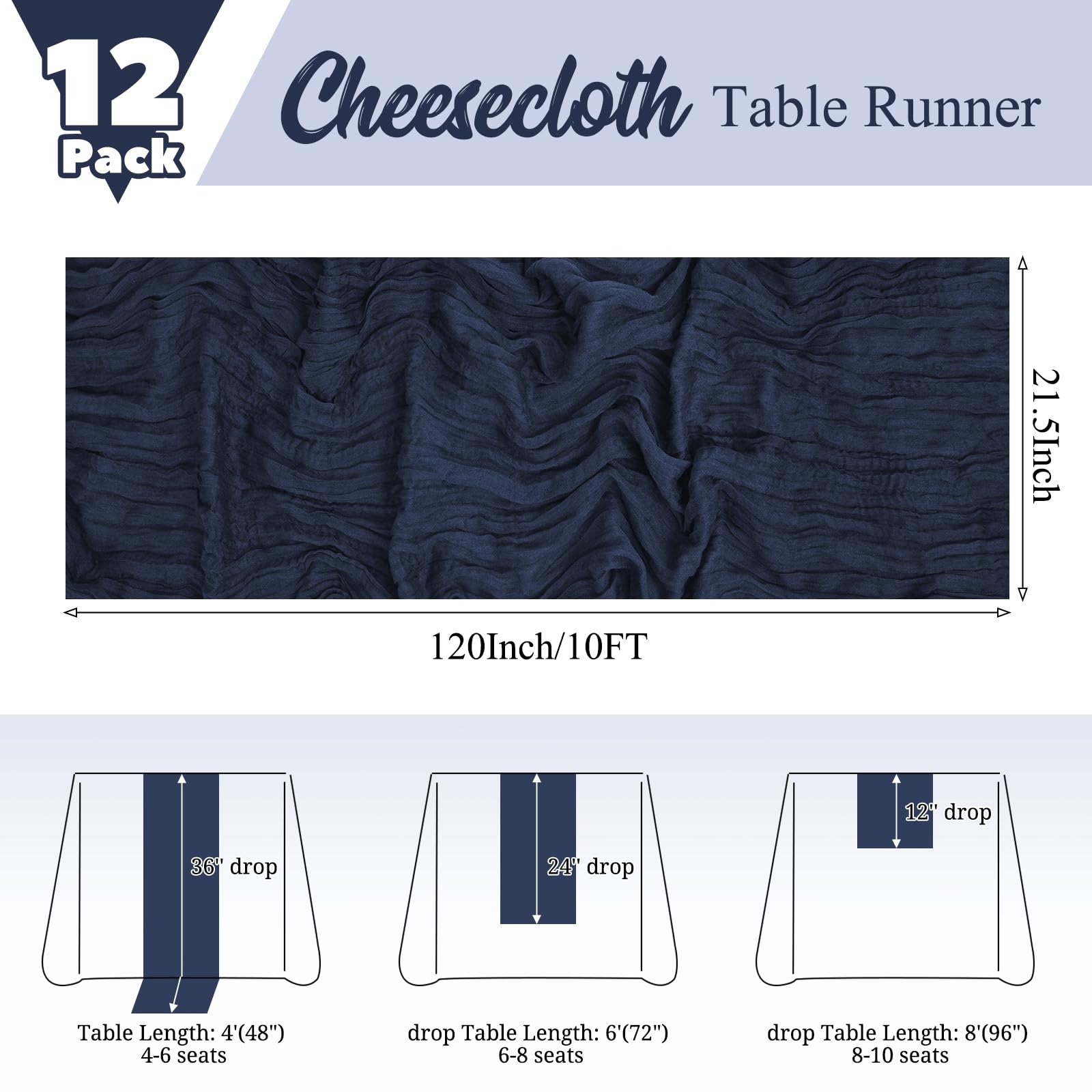 Lumaycens 12-pack navy blue runners ideal for large events and multiple tables.