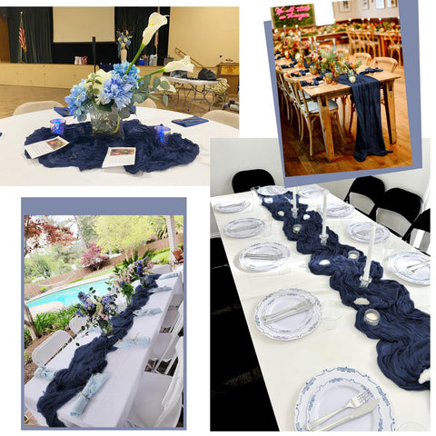 Lumaycens bridal shower decor creates a refined navy backdrop.