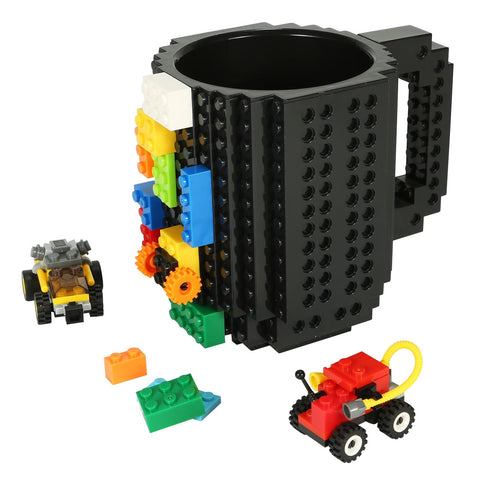 Lumsburry Build-on-Brick Coffee Mug with side blocks for personalized drinkware fun.