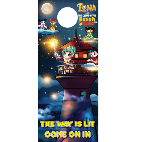 Luna and the Cloud Elves door hanger adds whimsical decor to a kids room