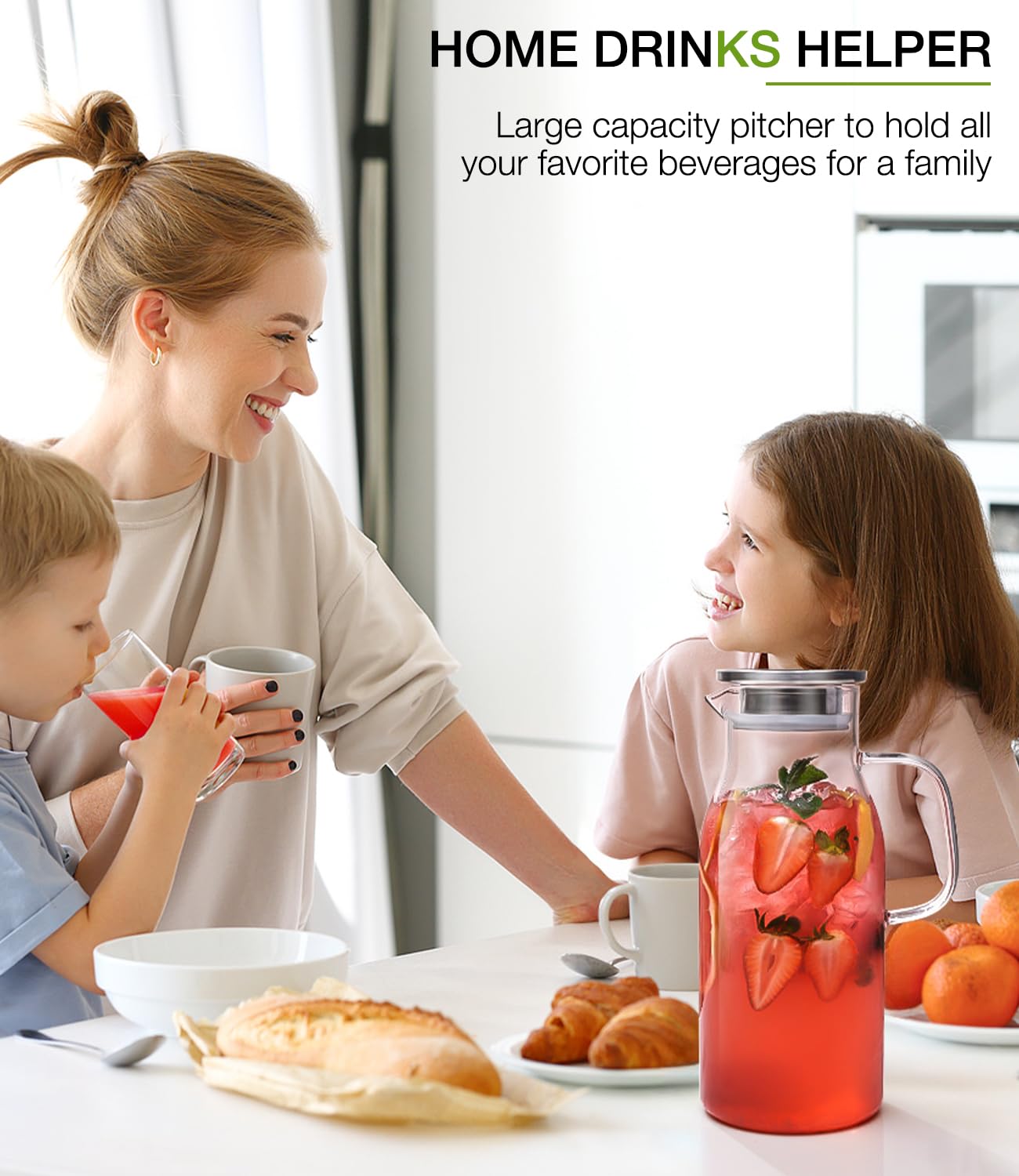 LUNA & MANTHA pitcher labeled as dishwasher safe for easy cleaning.