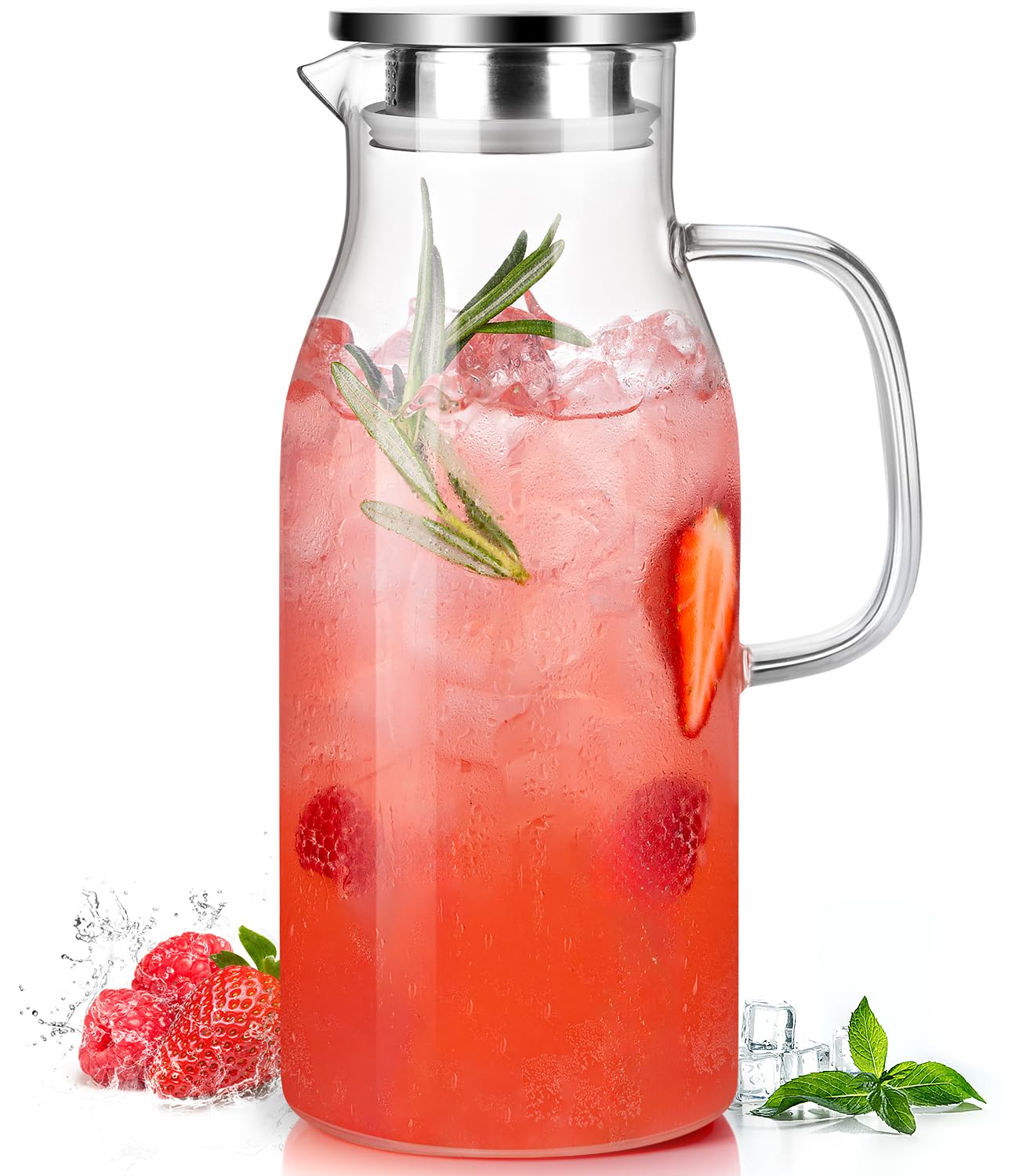 LUNA & MANTHA glass pitcher with lid and spout for mess free pouring.