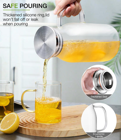 LUNA & MANTHA 2L pitcher features dual outlets for quick pour and strain.