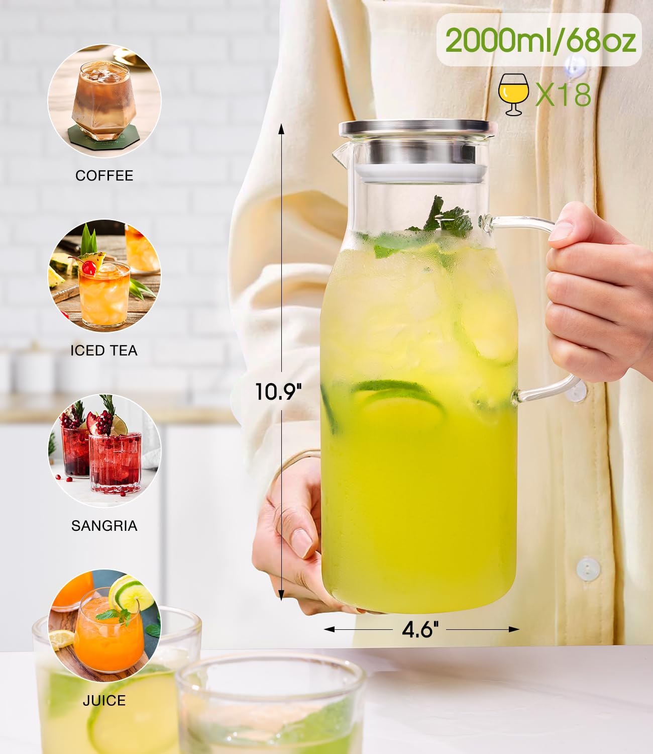LUNA & MANTHA pitcher with thick silicone seal ring keeps contents secure.