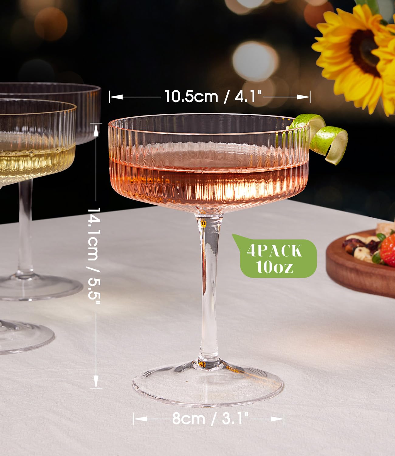 Luna & Mantha hand-blown craft delivers lightweight yet sturdy coupe glassware.