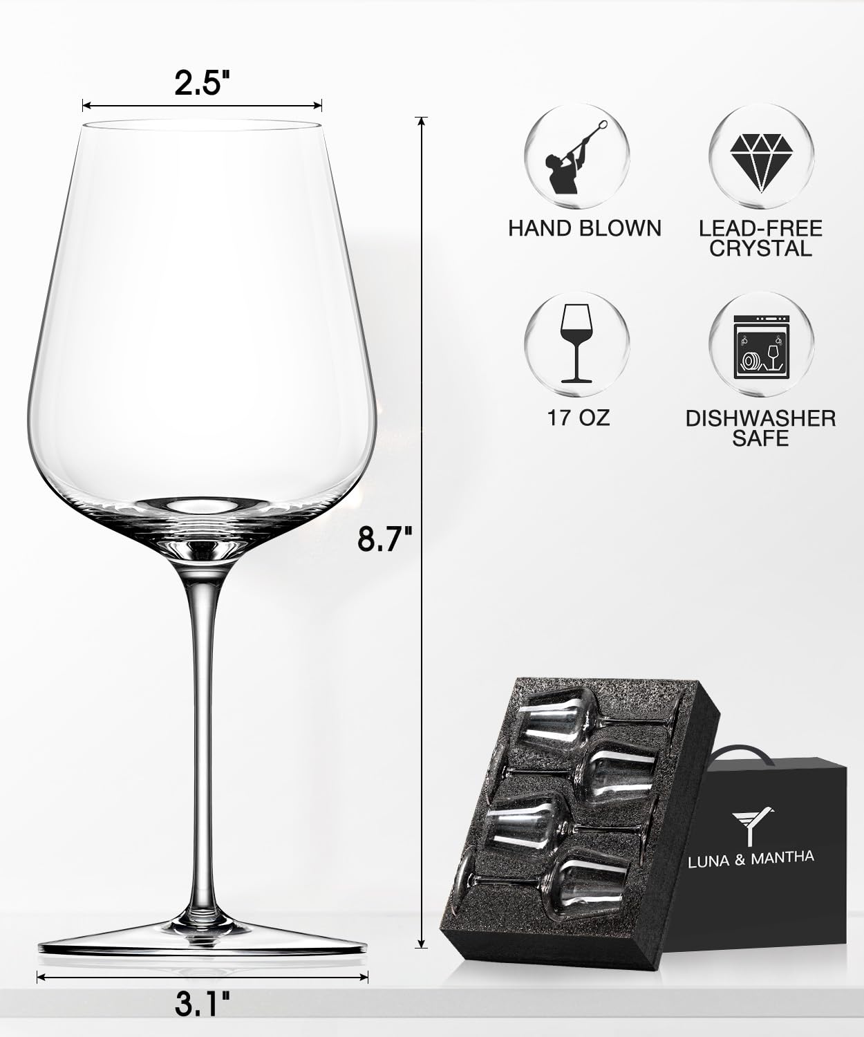 Luna Mantha dishwasher-safe crystal glasses stay shiny after daily use