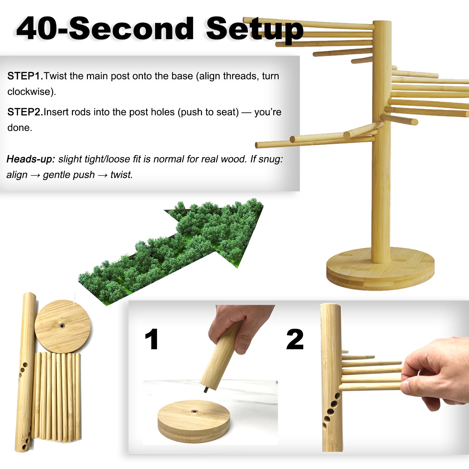 LunaCozy Beech rack with separated rods enhances airflow and reduces clumping.