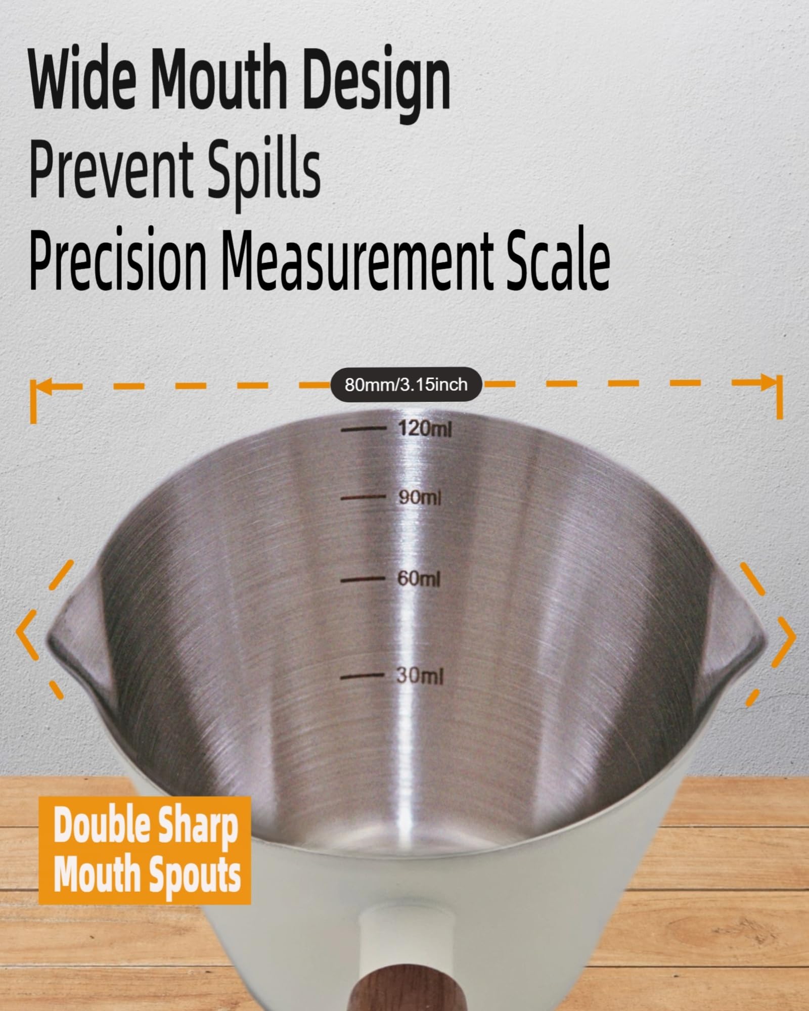 Lunaker espresso cup dual spouts for controlled, drip-free pouring.