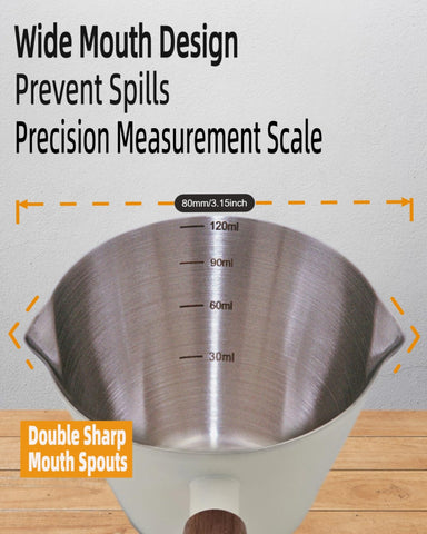 Lunaker espresso cup dual spouts for controlled, drip-free pouring.