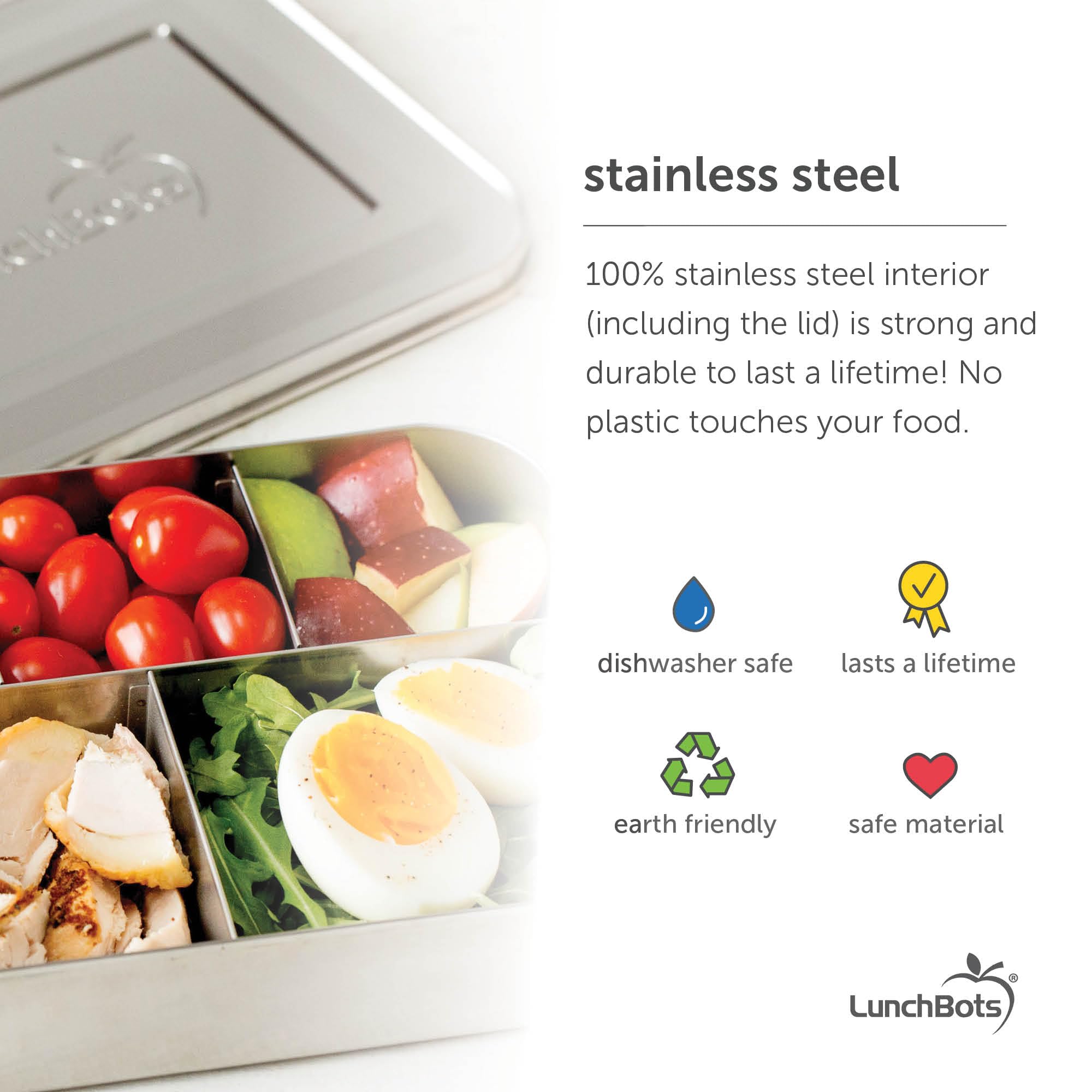 LunchBots Large Trio stainless lid shown closed for secure transport.