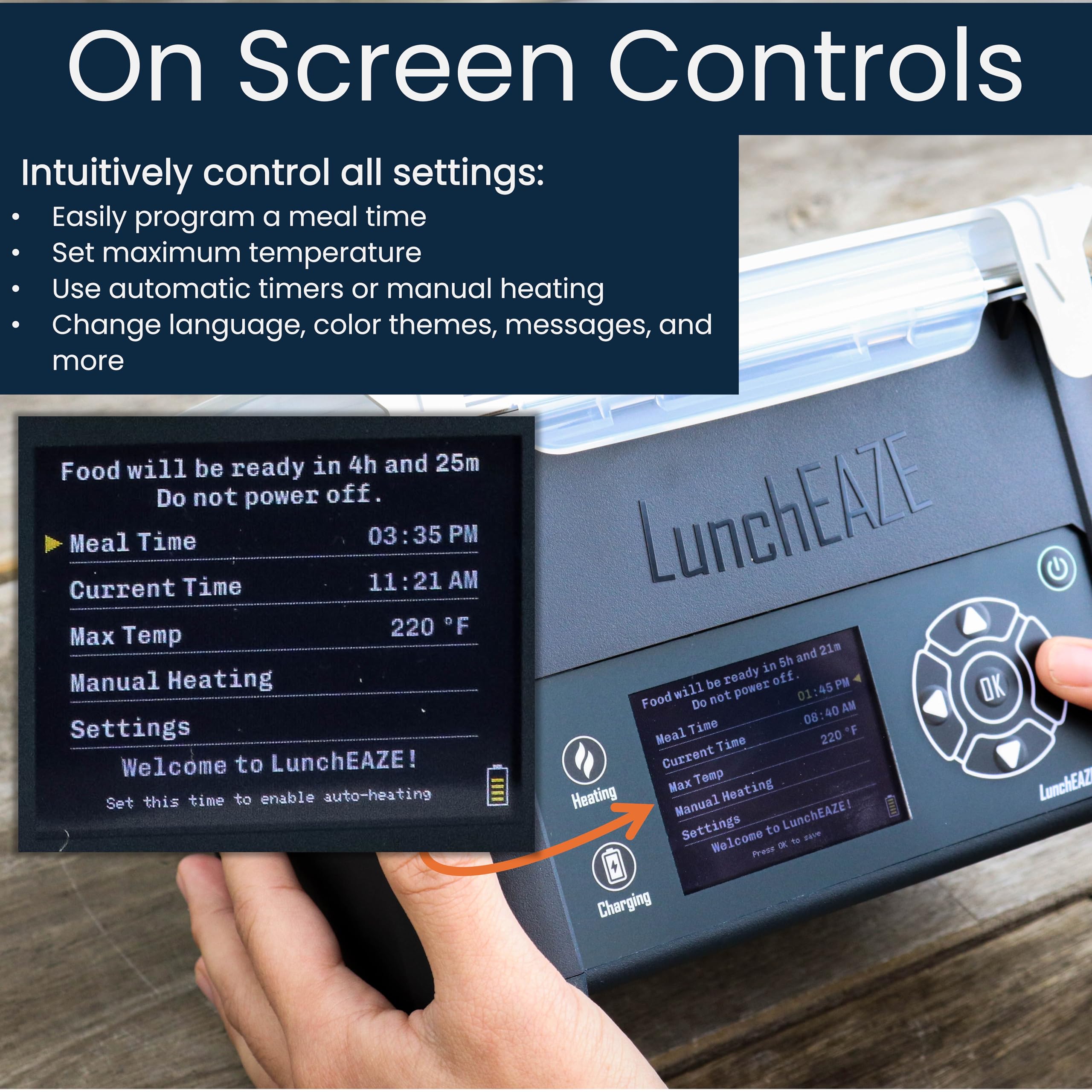 LunchEAZE Pro color-messages interface supports quick personalization and bilingual use