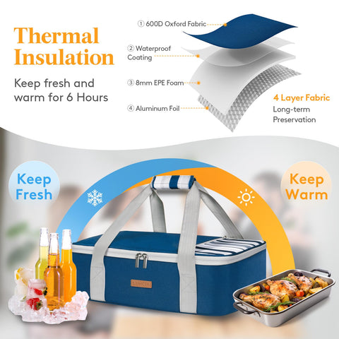 LUNCIA fits 9x13 baking dishes for versatile hot or cold meals.