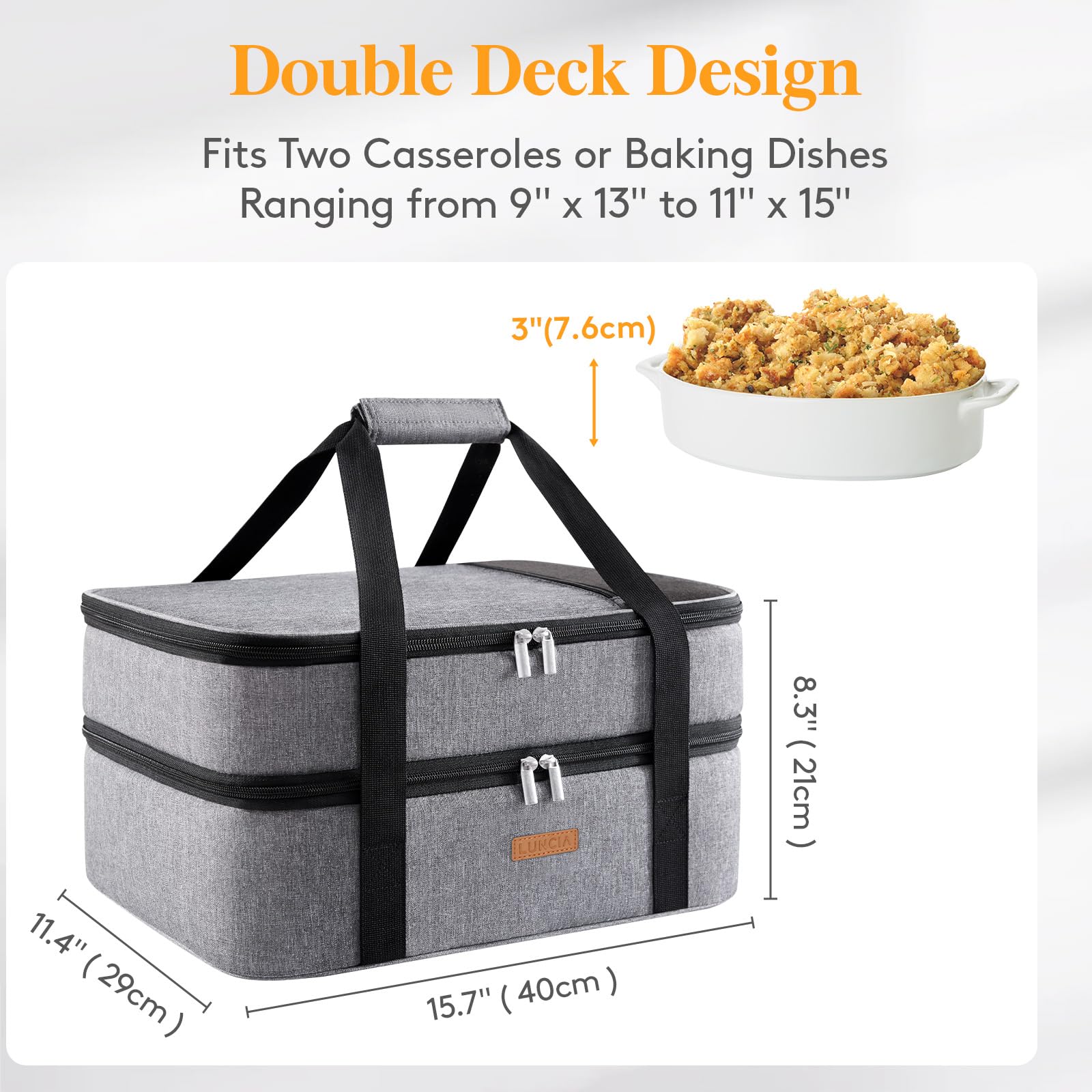 LUNCIA carrier with wide opening for easy loading of a 9x13 baking dish