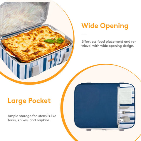 LUNCIA carrier features large exterior pocket for utensils and napkins.